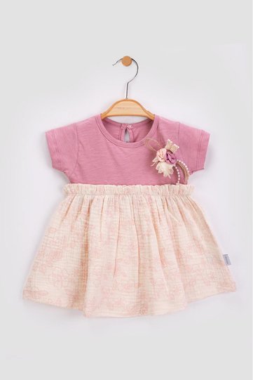 Baby Girl Cotton Printed Muslin Summer Dress with Removable Floral Accessories