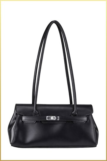 Vintage Model Shoulder Bag with Front Lock Buckle Detail - Black
