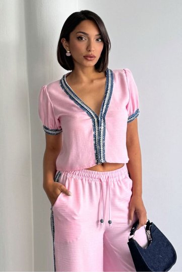 Denim Detailed Jacket Pink |   D2846 - Pink
