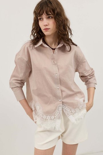 Beige Lace Detailed Shirt