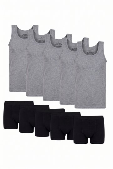 Men's 10-Piece Pack 5 Undershirts 5 Boxers Flexible Fabric Advantageous Laundry Set