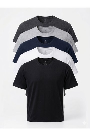 Premium 5-Pack Men's T-Shirts 50% Recycled Cotton 50% Polyester Soft Fabric Basic Comfortable Fit