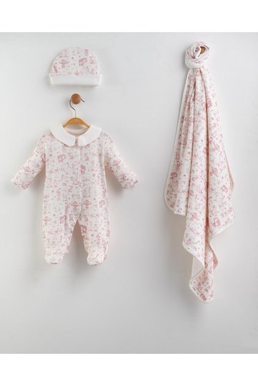 0-3 Months Safari Patterned Jacquard Baby Romper Set |   Premium Cotton Newborn Hospital Release Baby Set