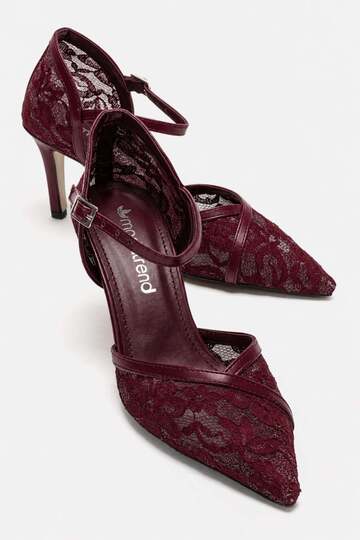 Women's Mesh Thin Heeled Shoes Bordo Skin