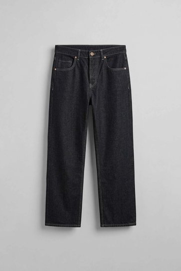 Men's Baggy Fit Contrast Stitched Jean Trousers Black