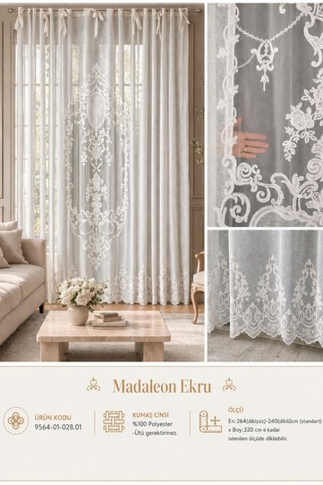 Madaleon Linen Look Embroidered Panel Curtain Ecru (Measurements Width X Length)