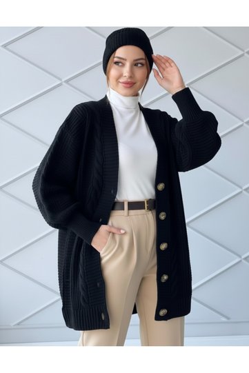 Hair Braid Detailed Buttoned Women's Knitwear Cardigan