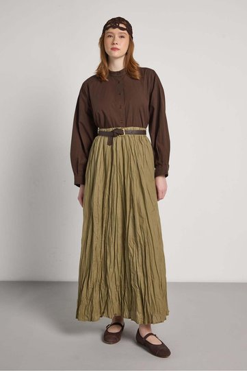 Yues Voile Fringed Skirt Khaki 29062