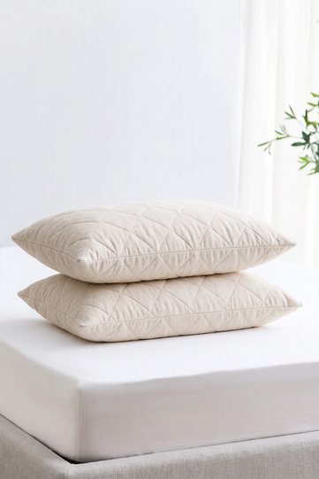 Pillow Cover Set Cotton 2-Piece Quilted Pillow Protector Ecru