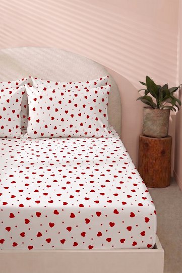 Patterned Heart Fitted Sheet Set - Single/Double/King Size