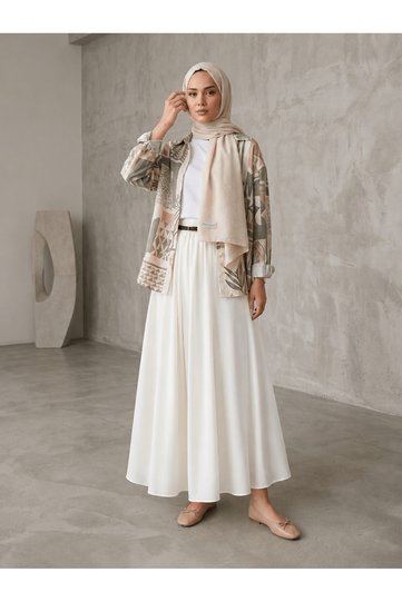 Lunsera Women's Dubai Fabric Maxi Skirt with Pockets and Elastic Long Skirt -White