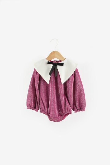 Fuchsia Collar Detailed Glittery Long Sleeve Baby Girl Jumpsuit - Bailey
