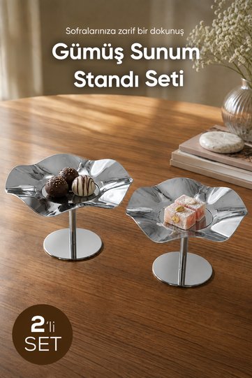 Set of 2 Silver Color Wavy Metal Presentation Stands - Stylish and Decorative Serving Stands