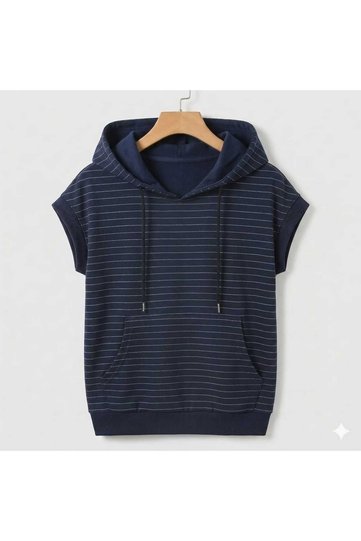 Lerixmod_Unisex Women's Men's 3-Seasons Kangaroo Pocket Hooded Bat Sleeve Navy Blue Cigarette Thin Fabric
