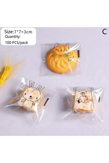 C 100Pcs 3sizes Cartoon Bread Bag Packaging Bags Sandwich Bag for Kids Self Adhensive for Packing S.