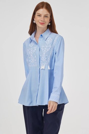 Etamin Embroidered Cotton Blouse Blue