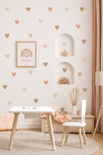 Boho Asymmetrical Hearts Kids Room Wall Sticker Set