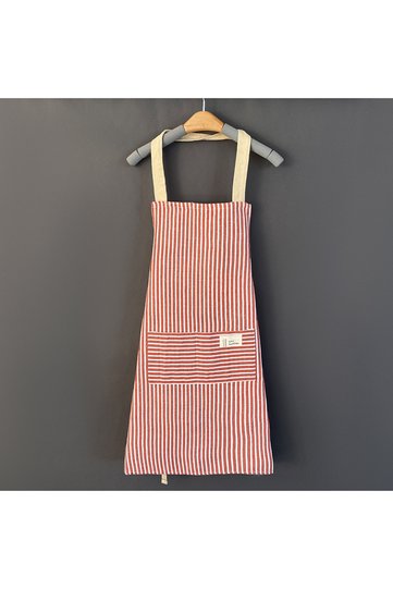 1 Piece Red Hemp Apron Striped Cotton Household Japanese Aprons For Cleaning Cooking Baking With Lar