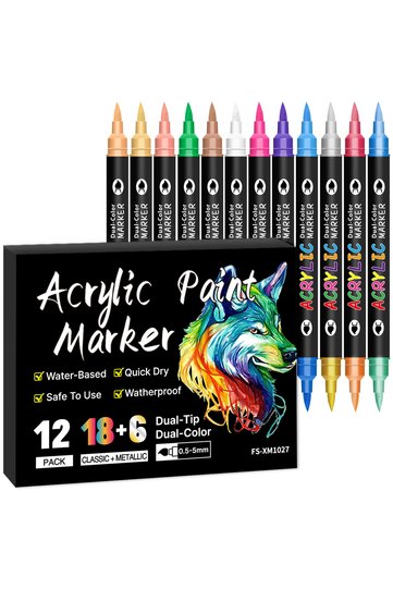 12Pack-24Colors 24/48/72/144 Colors Acrylic Paint Markers,Dual tips Dual Color for Rock Painting,Can