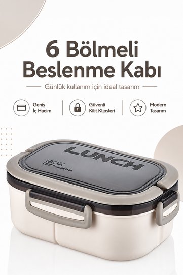 6 Compartment Portable Food Container Lunch Box Diet Nutrition Box Storage Container Fork Spoon Feeding Bowl