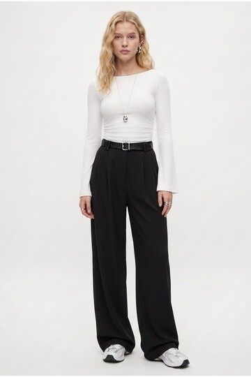 Women's Rena Black Stretch Palazzo Pants with Belt