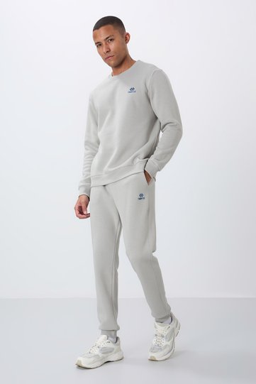 Stone Cotton Thick Furry Soft Textured Comfort Fit Embroidered Men's Tracksuit Set -85265