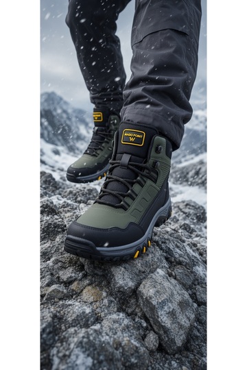 Men's Winter Zippered Lace-Up Non-Slip Sole Long Trekking Boots-Khaki