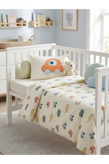 100% Cotton Cute Cars 3 Piece Baby Crib Bedding Set