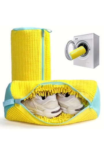 Yellow Washing Shoes Bag Protector Fluffy Fibers Polyester Washing Shoes Machine Friendly Laundry Ba