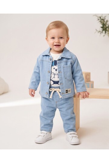 Boys' 1-2-3-4-5 Years Old 3-Piece Denim Set, Stylish 3-Piece Set with Denim Jacket, T-Shirt and Pants