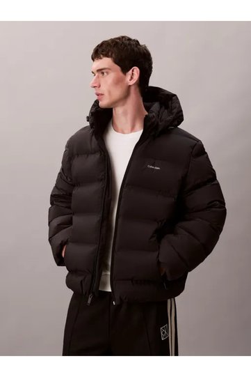 Men's Brand Logo Quilted Regular Fit Black Coat