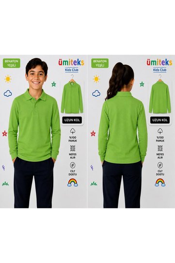 Combed Cotton Green Polo Neck School T-shirt