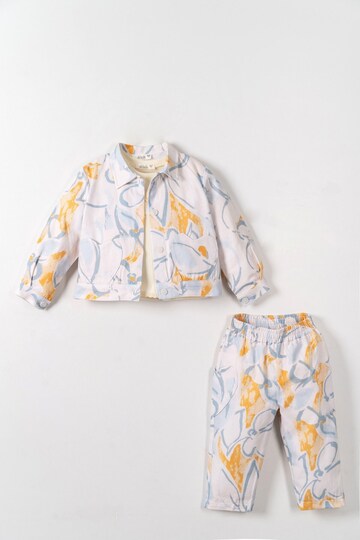Nk Baby Girl Heart Pocket Detailed Printed Jacket 1-4 Years Cream - Blue