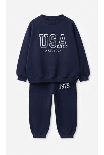 Unisex Children's Cotton Top and Bottom Set with Print Detail