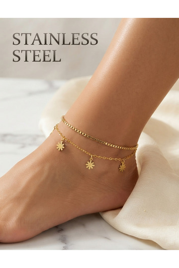 Gold Color Daisy Model Elevator and Sf Chain Steel Anklet