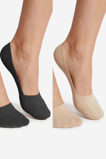 Premium - Laser Cut Combed Cotton Sneaker Ballet Socks Black-Tan 2-Pack