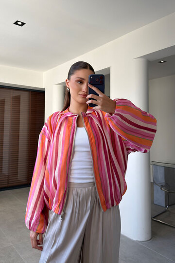 Premium Striped Bomber Jacket - Orange
