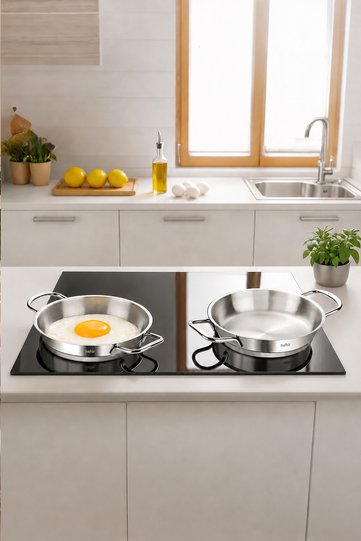 Silver steel 2 piece italian omelet pan set (18-20 cm)
