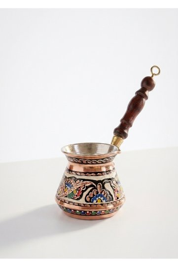ركوة قهوة نحاسية من Erzincan، مطرزة يدوياً، بتصميم مستدير، تكفي 4 أشخاص