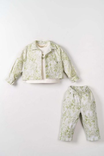 Nk baby girl heart pocket detailed printed jacket 1-4 years green