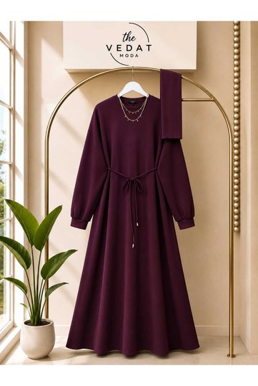 Women's Crew Neck Dress with Waist String Detail -0350