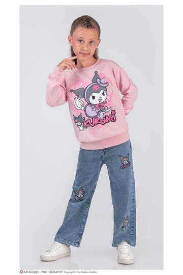 Girl's Character Patterned Sweatshirt - Jean Pants 2-Piece Set - 2039