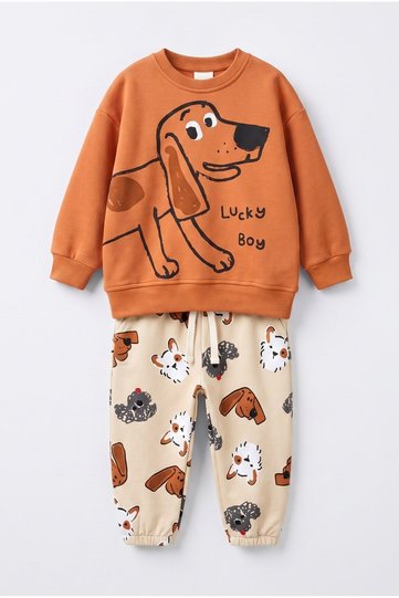 Boy's Animal Patterned Cotton Suit Without Padding