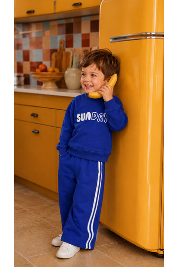 Boy's Sunday Top Printed 3 Thread Fabric Cotton Bottom and Top Tracksuit Set