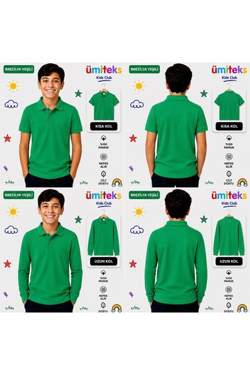 Unisex Children's Polo Collar T-Shirt 100% Cotton Short Sleeve & Long Sleeve School T-Shirt Set of 2