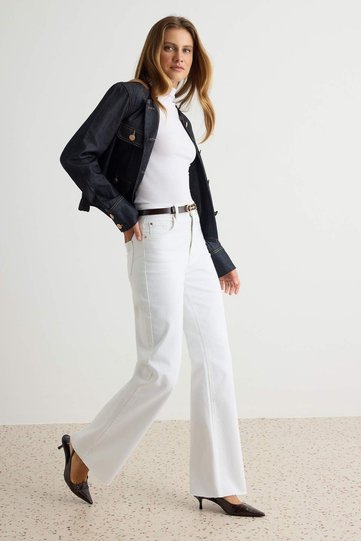 White High-Waisted Comfort Slit Hem Wide-Leg Palazzo Jeans TWOAW26JE00081