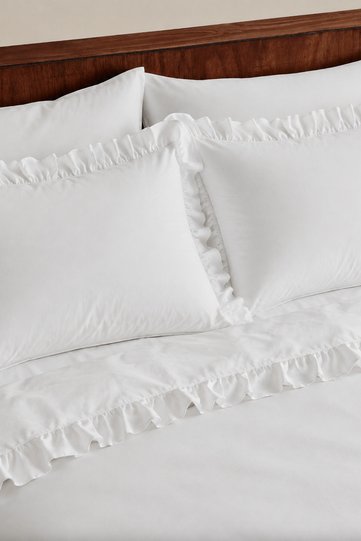 100% Cotton White Frilly Single Duvet Cover Set
