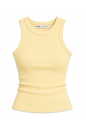 Women's Ribbed Look Thick Strap Basic Yellow Blouse Undershirt
