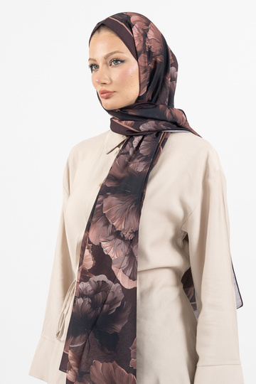 Flower Pattern Cotton Shawl, Imported Fabric, High Quality & New Season Shawl, Rosea Collection " Brown-Coffee "