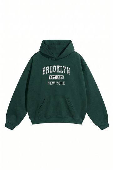 Unisex Men'S/Women's Brooklyn Printed Oversize Cotton Hooded Sweatshirt